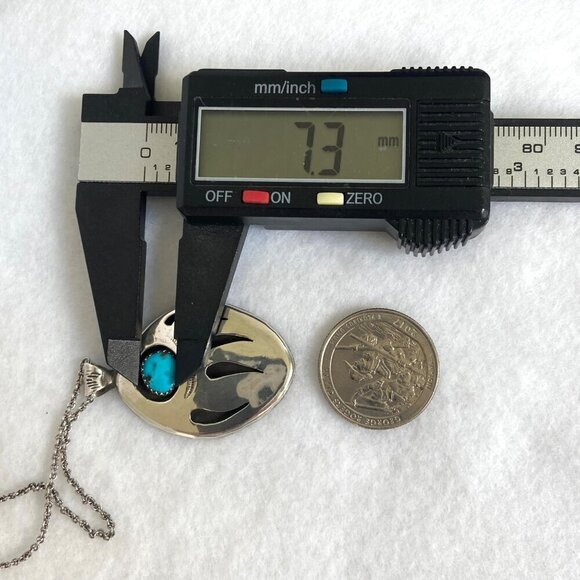 VTG Sterling Silver 925 Southwest Bear Pawn Shadowbox Turquoise Pendant Necklace - Picture 14 of 16